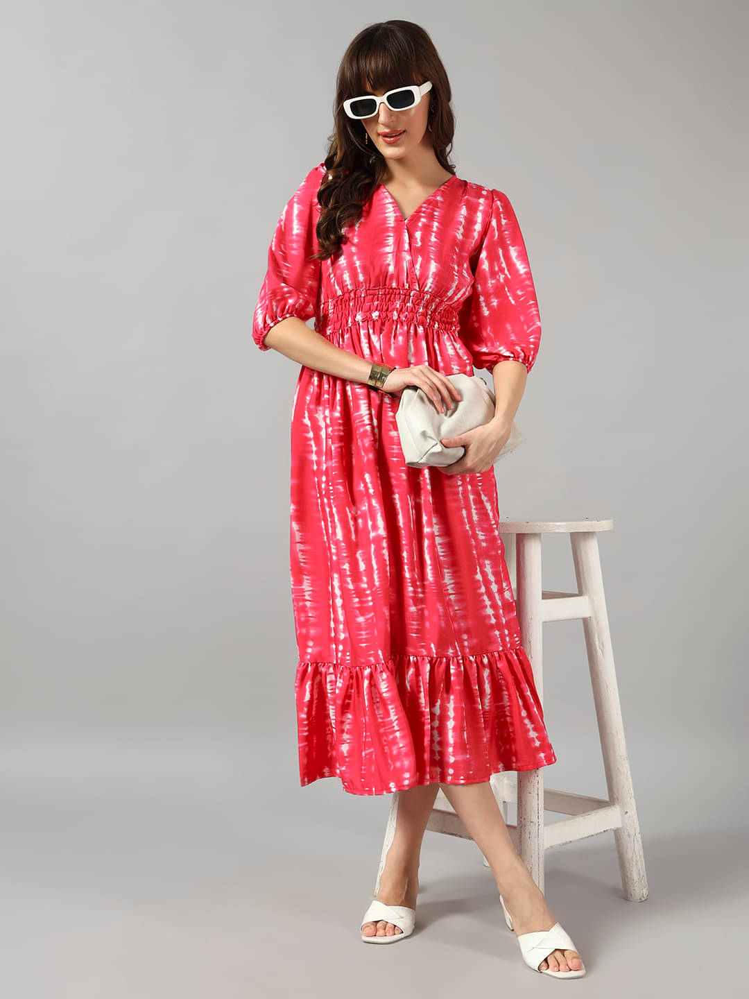     			JASH CREATION Women Crepe Printed Fit & Flare Dress ( Pink )