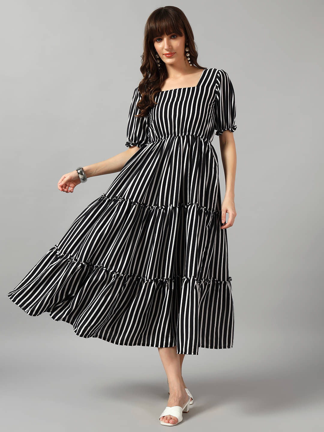 JASH CREATION Women Crepe Printed Fit & Flare Dress ( White ) JASH CREATION Women Crepe Printed Fit & Flare Dress ( White )