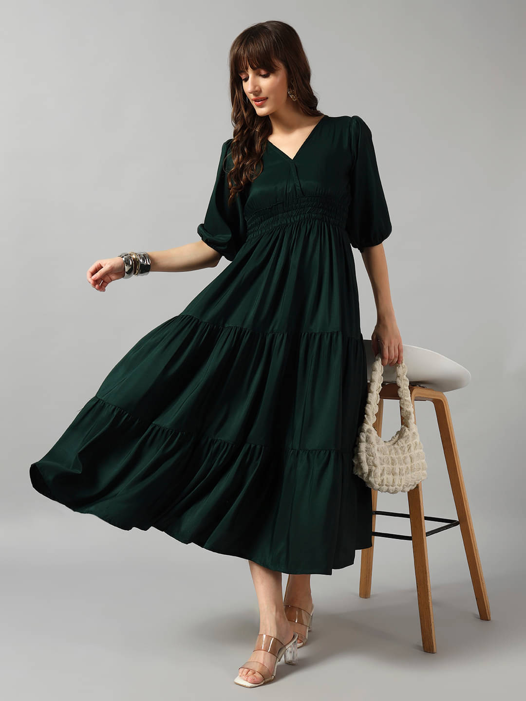     			JASH CREATION Women Crepe Solid Fit & Flare Dress ( Green )