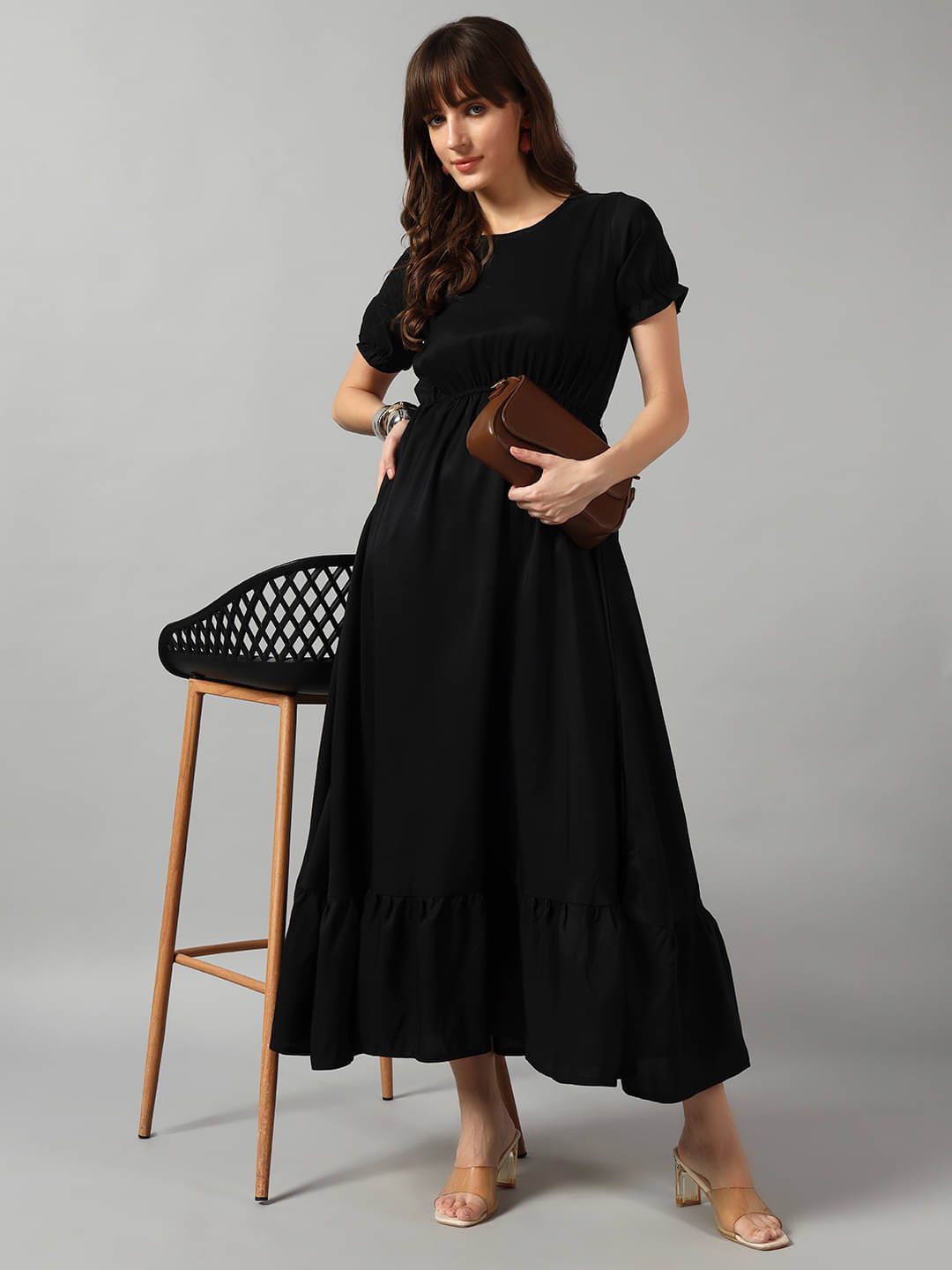     			JASH CREATION Women Crepe Solid Fit & Flare Dress ( Black )