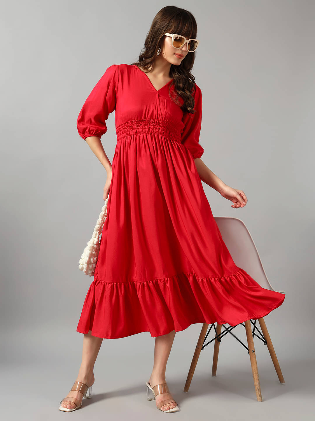     			JASH CREATION Women Crepe Solid Fit & Flare Dress ( Pink )