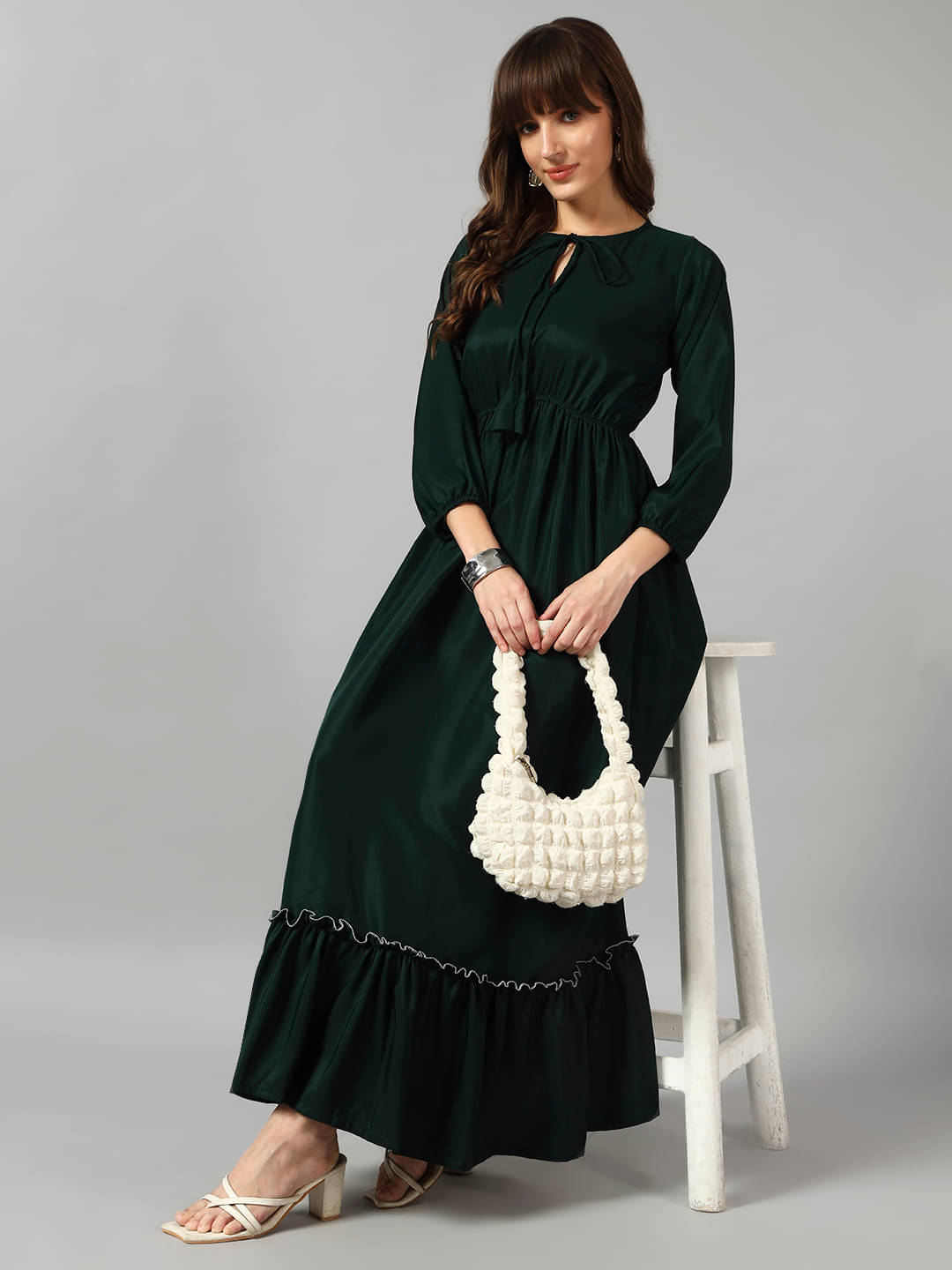     			JASH CREATION Women Crepe Solid Fit & Flare Dress ( Green )