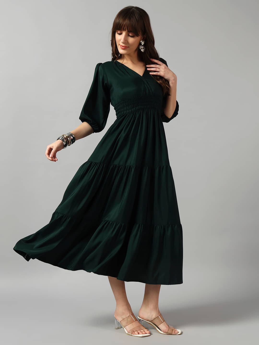     			JASH CREATION Women Crepe Solid Fit & Flare Dress ( Green )