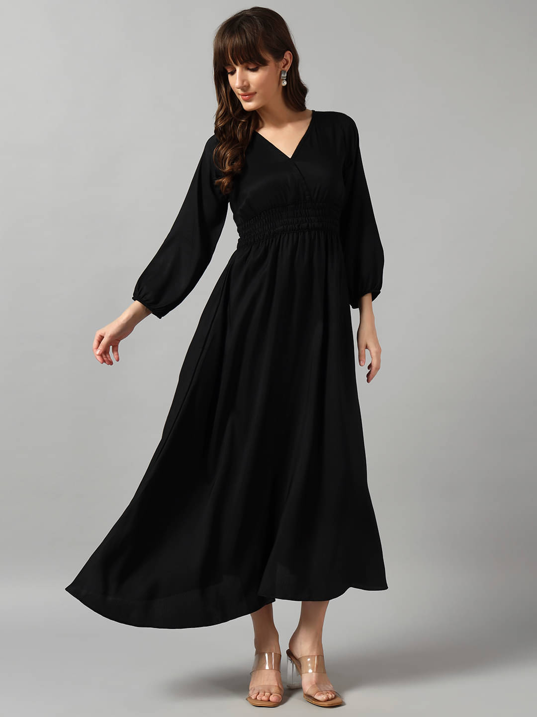 JASH CREATION Women Crepe Solid Fit & Flare Dress ( Black ) JASH CREATION Women Crepe Solid Fit & Flare Dress ( Black )