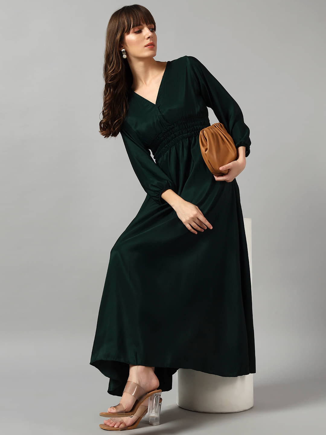     			JASH CREATION Women Crepe Solid Fit & Flare Dress ( Green )