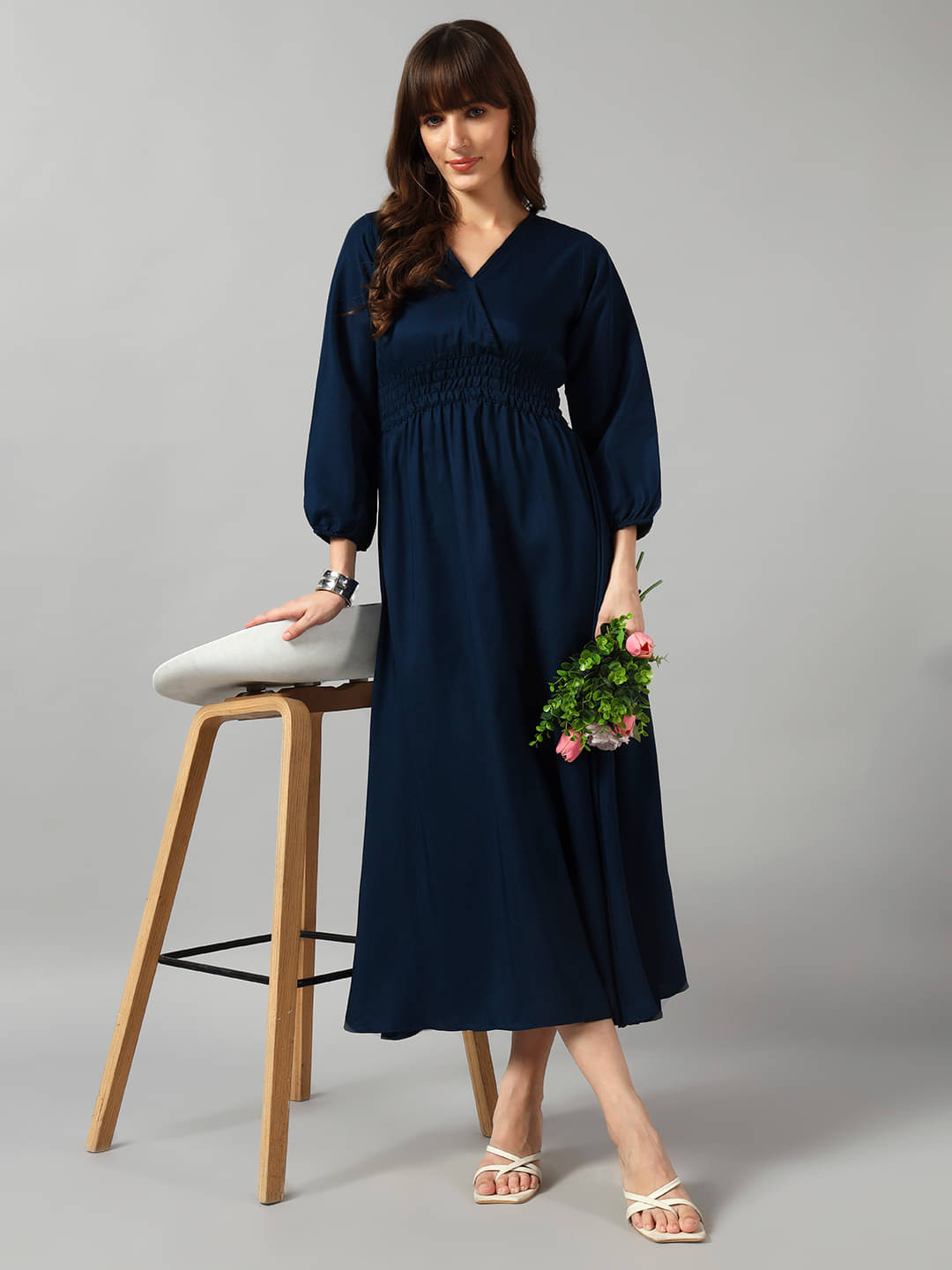     			JASH CREATION Women Crepe Solid Fit & Flare Dress ( Blue )