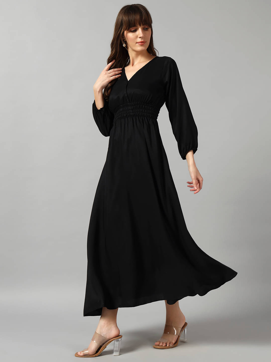     			JASH CREATION Women Crepe Solid Fit & Flare Dress ( Black )