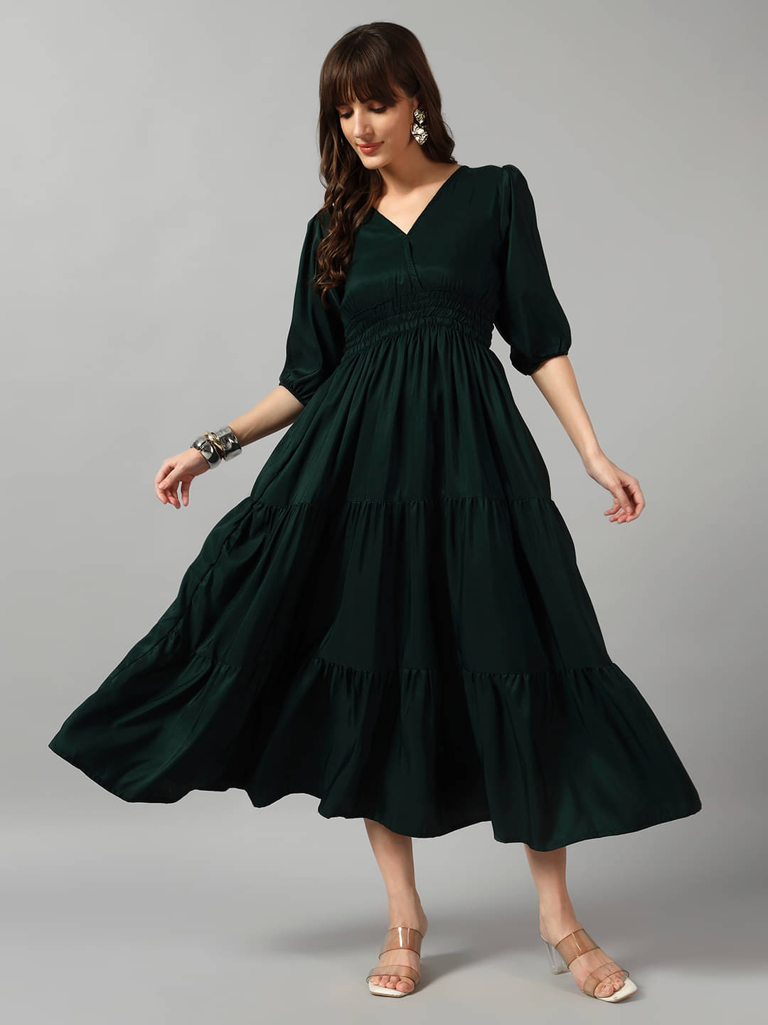     			JASH CREATION Women Crepe Solid Fit & Flare Dress ( Green )