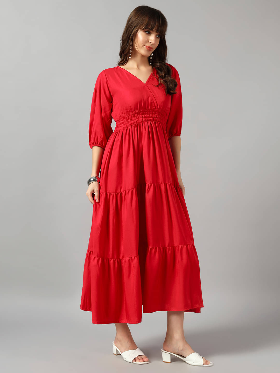 JASH CREATION Women Crepe Solid Fit & Flare Dress ( Pink )     			JASH CREATION Women Crepe Solid Fit & Flare Dress ( Pink )