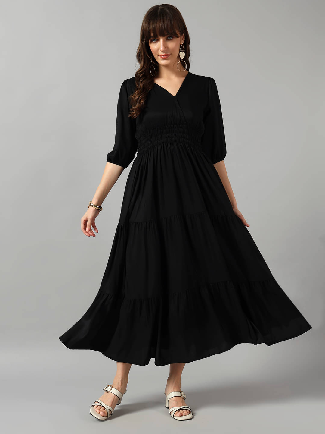     			JASH CREATION Women Crepe Solid Fit & Flare Dress ( Black )