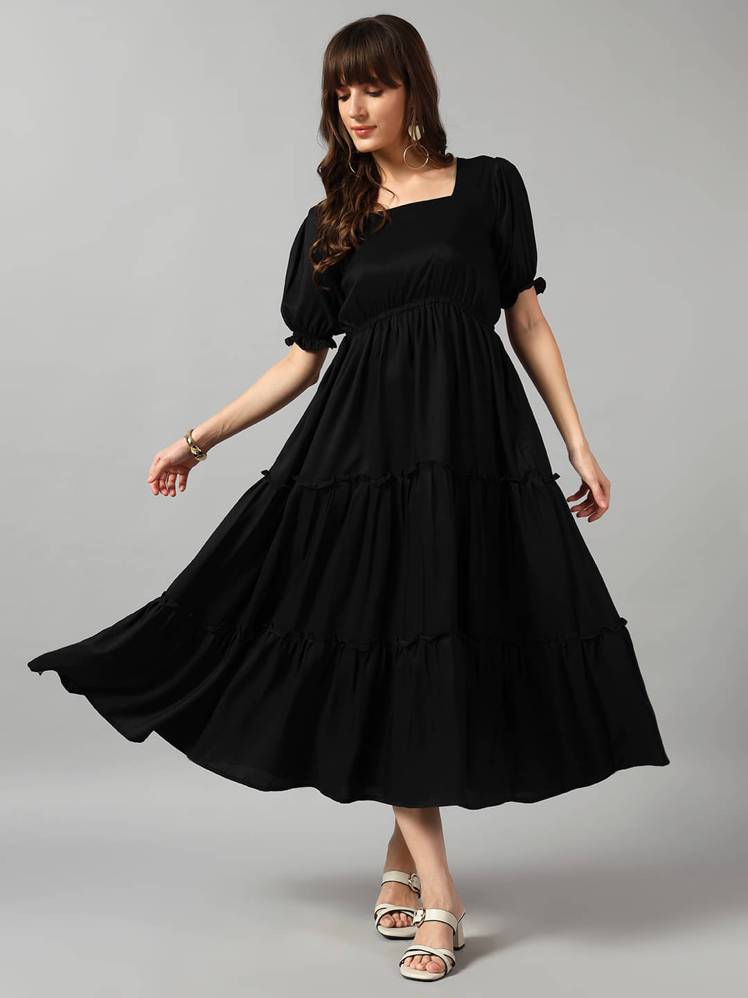 JASH CREATION Women Crepe Solid Fit & Flare Dress ( Black ) JASH CREATION Women Crepe Solid Fit & Flare Dress ( Black )
