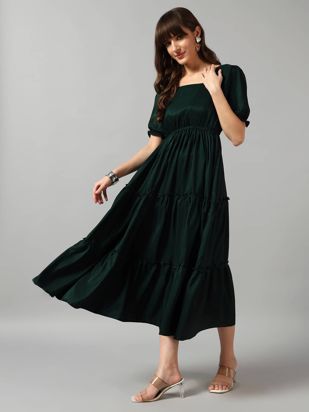     			JASH CREATION Women Crepe Solid Fit & Flare Dress ( Green )