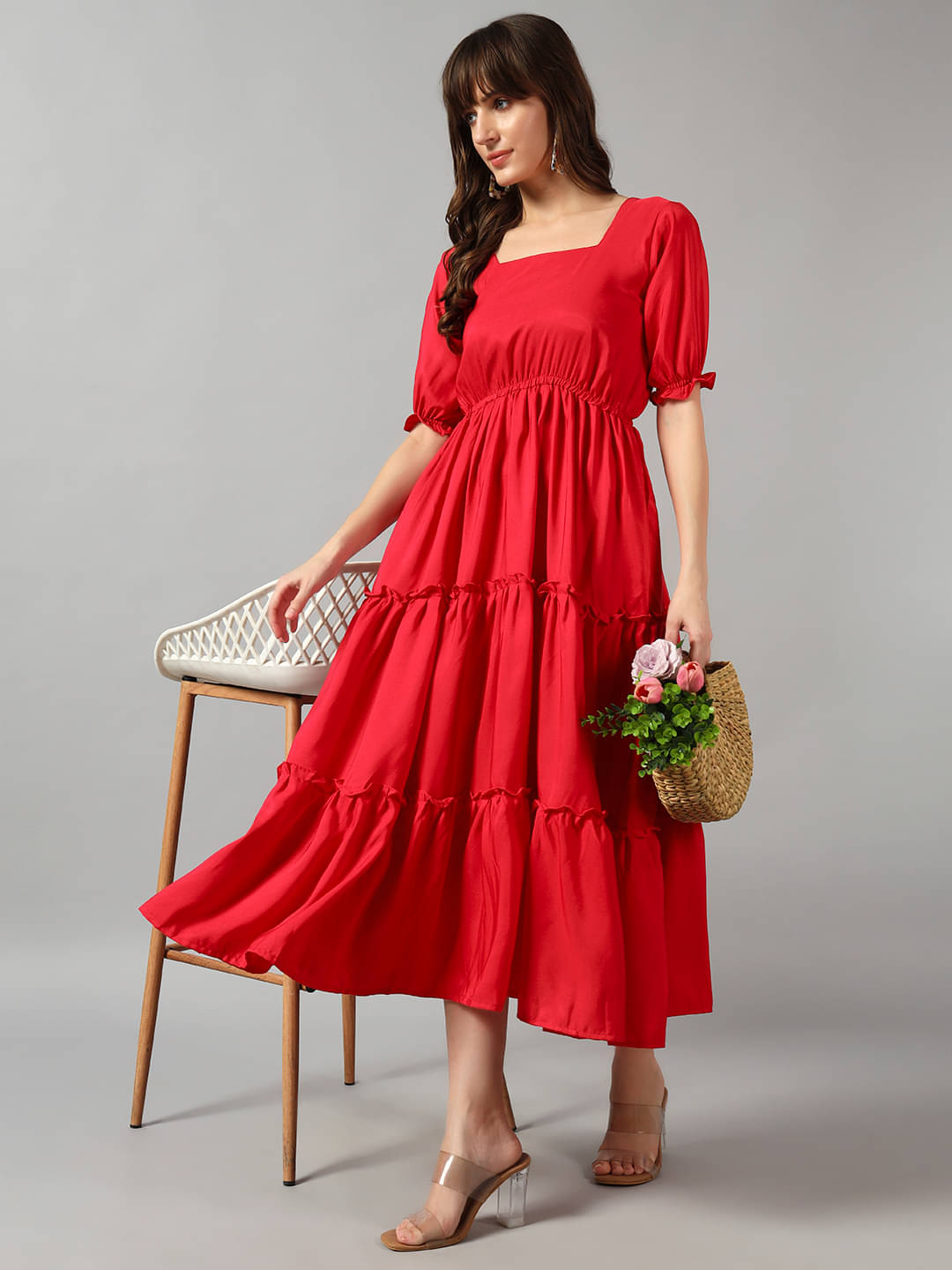 JASH CREATION Women Crepe Solid Fit & Flare Dress ( Pink ) JASH CREATION Women Crepe Solid Fit & Flare Dress ( Pink )
