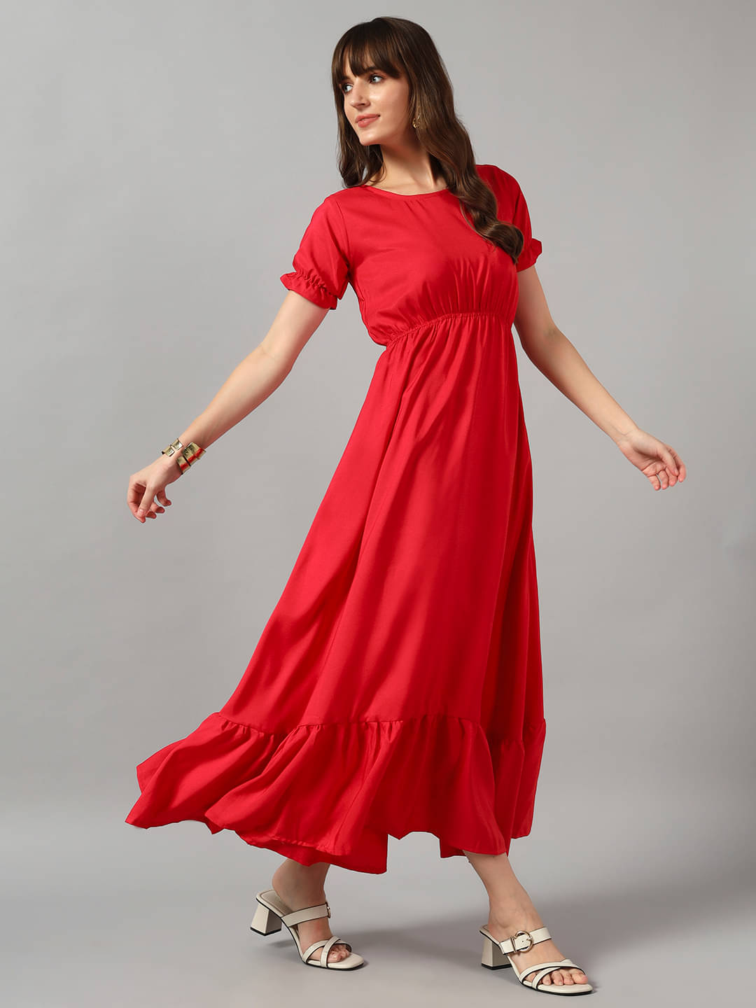 JASH CREATION Women Crepe Solid Fit & Flare Dress ( Pink ) JASH CREATION Women Crepe Solid Fit & Flare Dress ( Pink )