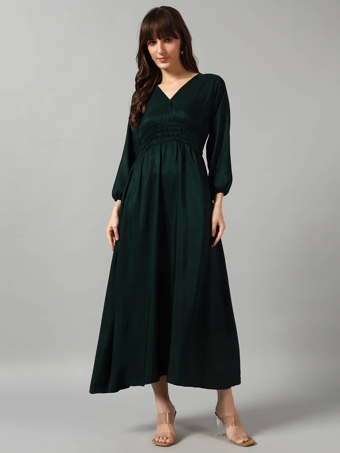     			JASH CREATION Women Crepe Solid Fit & Flare Dress ( Green )