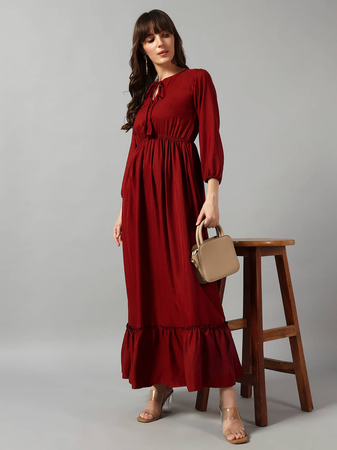     			JASH CREATION Women Crepe Solid Fit & Flare Dress ( Maroon )
