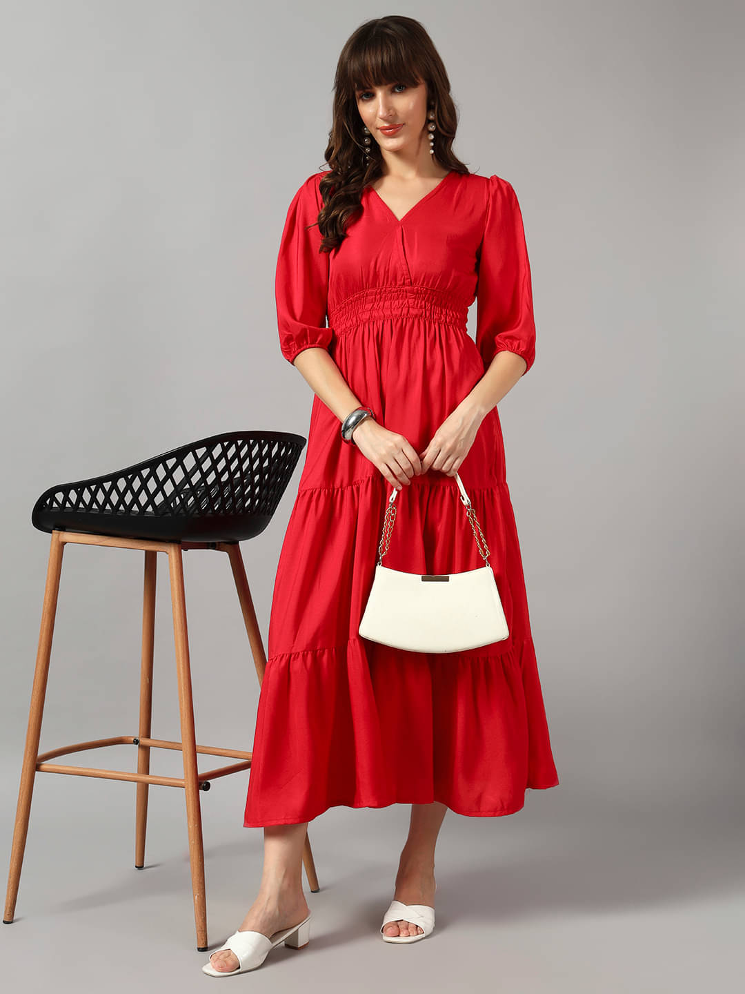 JASH CREATION Women Crepe Solid Fit & Flare Dress ( Pink ) JASH CREATION Women Crepe Solid Fit & Flare Dress ( Pink )