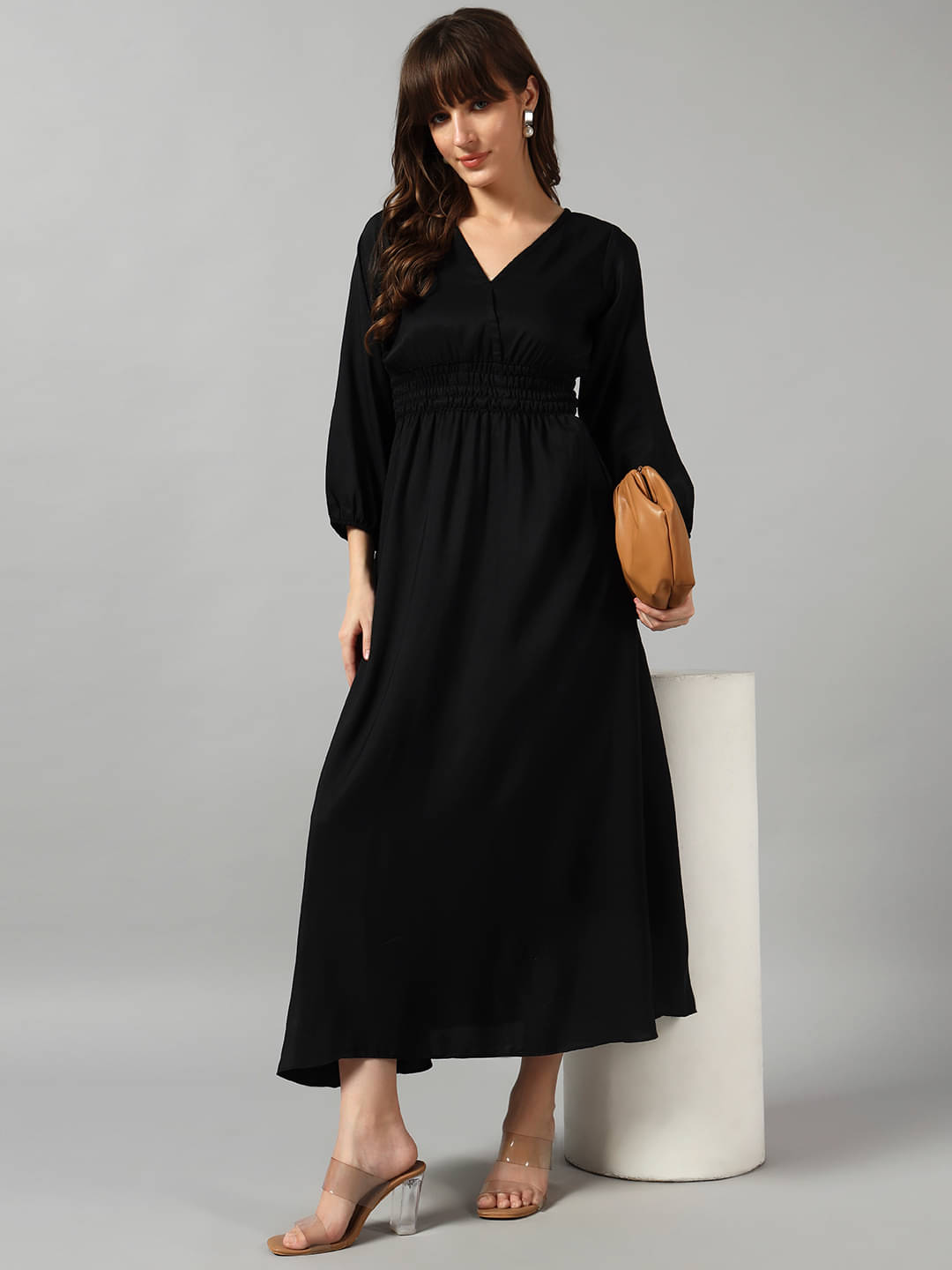     			JASH CREATION Women Crepe Solid Fit & Flare Dress ( Black )