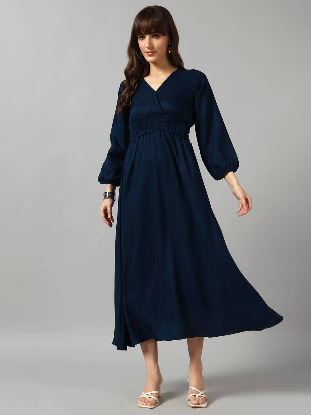     			JASH CREATION Women Crepe Solid Fit & Flare Dress ( Blue )