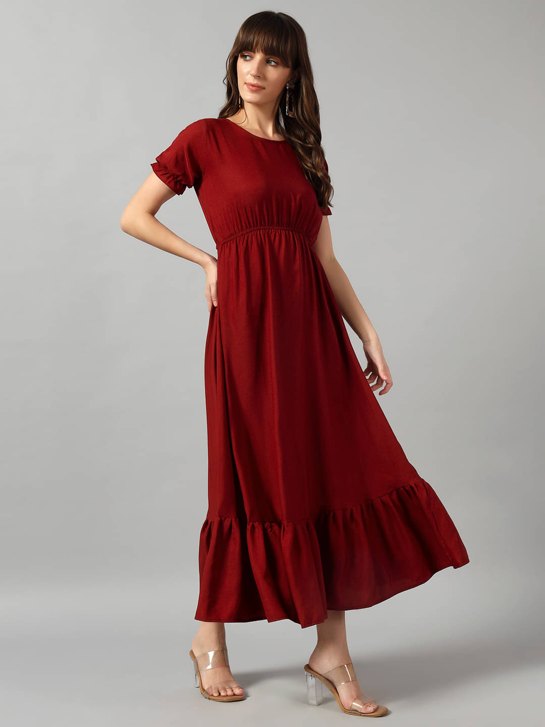     			JASH CREATION Women Crepe Solid Fit & Flare Dress ( Maroon )
