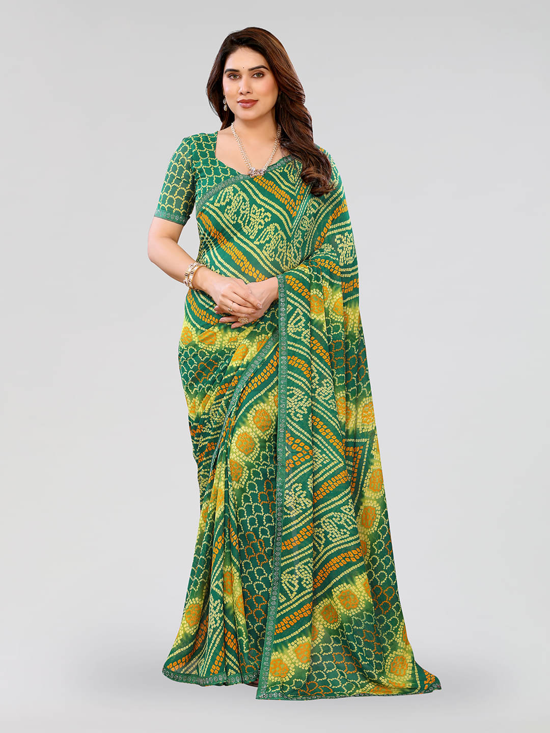 Kashvi Sarees Georgette Printed Ilkal Saree With Unstitched Blouse Piece ( GREEN ) Kashvi Sarees Georgette Printed Ilkal Saree With Unstitched Blouse Piece ( GREEN )