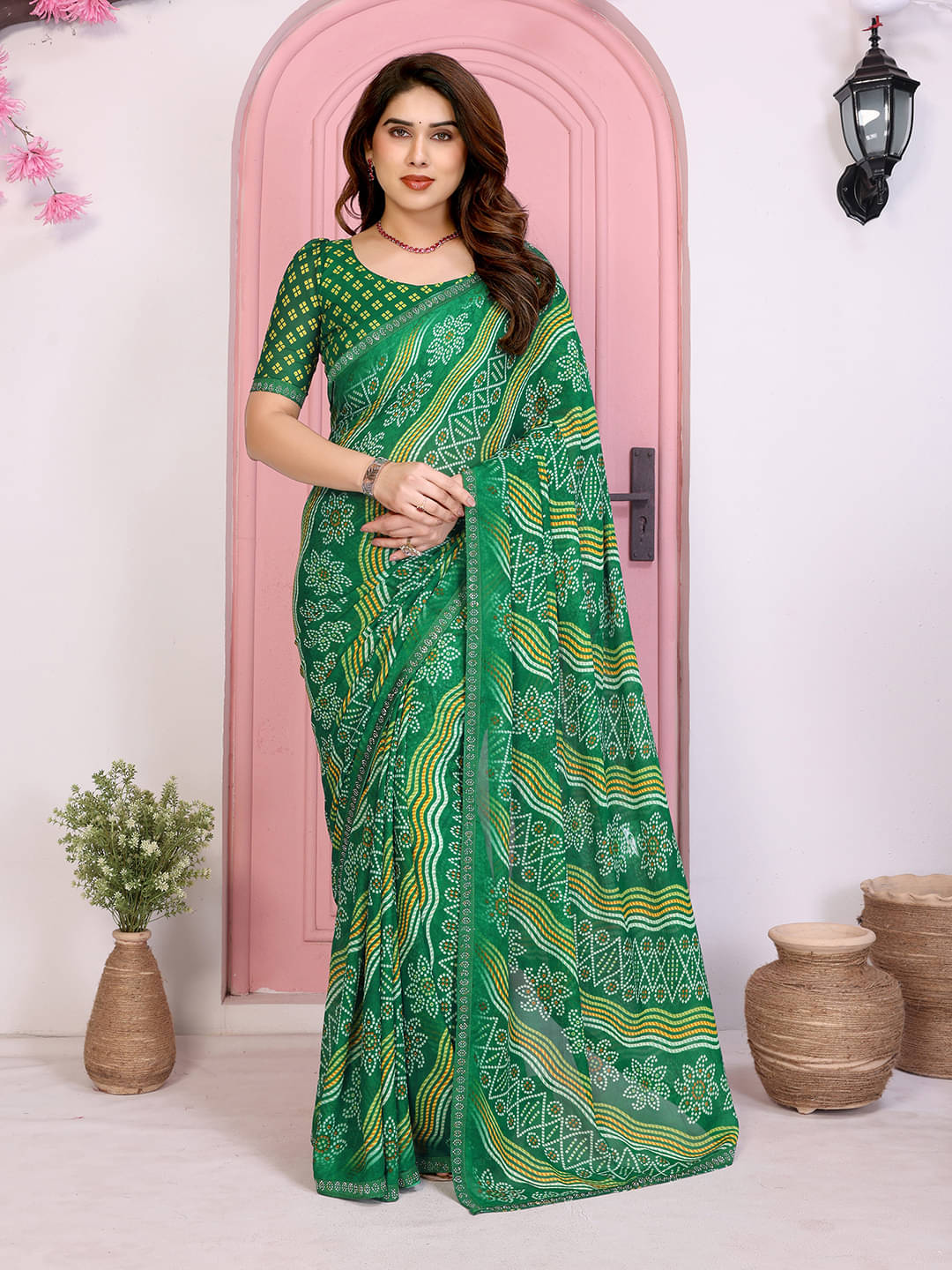 Kashvi Sarees Georgette Printed Ilkal Saree With Unstitched Blouse Piece ( GREEN ) Kashvi Sarees Georgette Printed Ilkal Saree With Unstitched Blouse Piece ( GREEN )