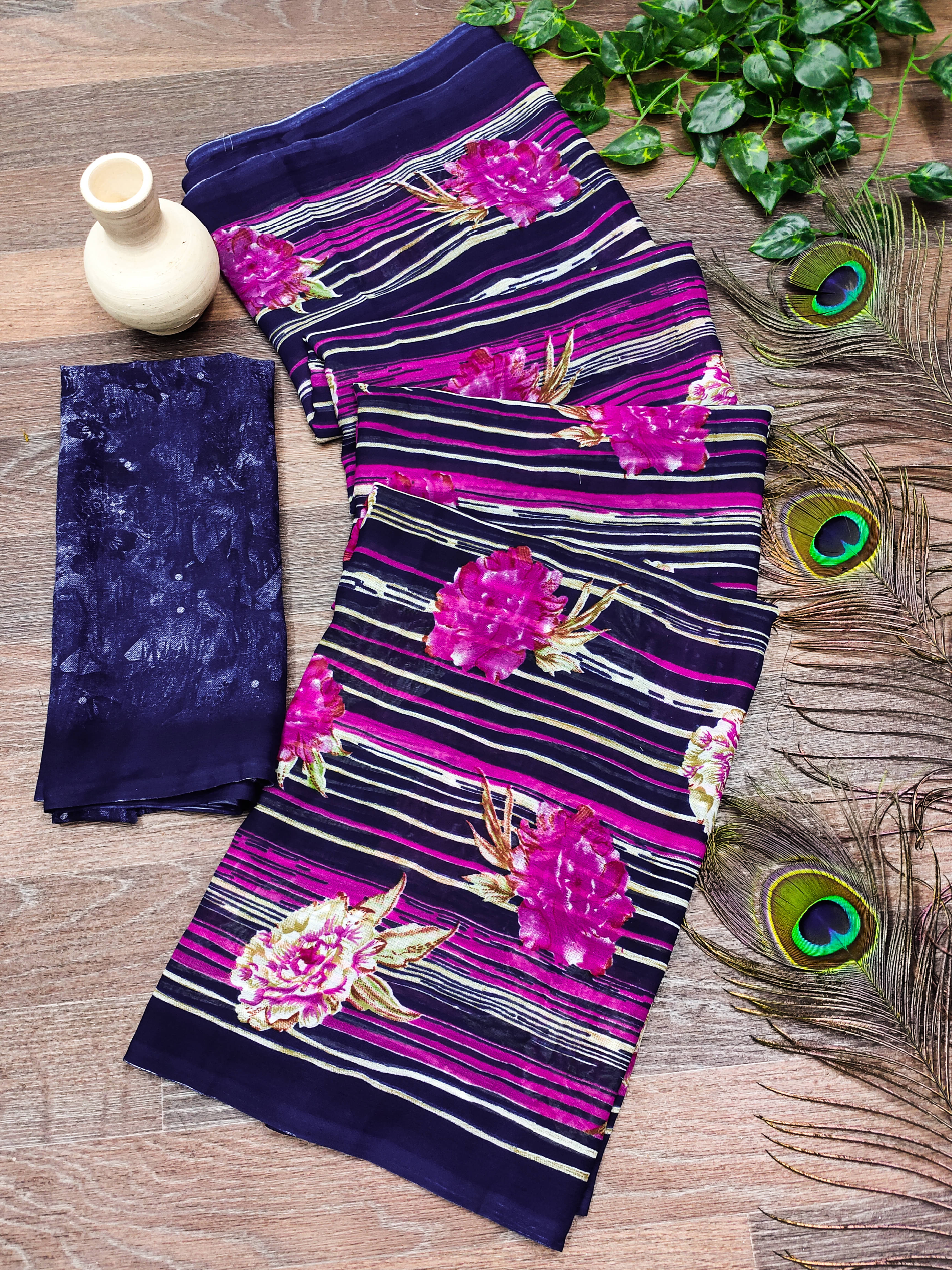     			Kashvi Sarees Georgette Printed Kasavu Saree With Unstitched Blouse Piece ( BLUE )