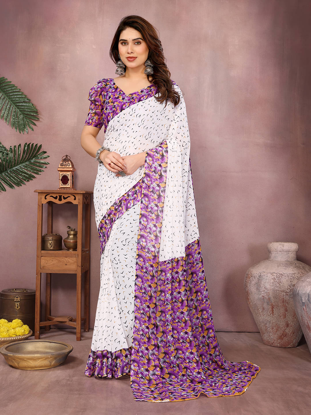 Kashvi Sarees Georgette Printed Kasavu Saree With Unstitched Blouse Piece ( PURPLE ) Kashvi Sarees Georgette Printed Kasavu Saree With Unstitched Blouse Piece ( PURPLE )