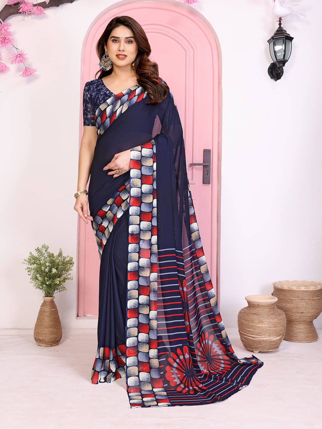 Kashvi Sarees Georgette Printed Kasavu Saree With Unstitched Blouse Piece ( BLUE ) Kashvi Sarees Georgette Printed Kasavu Saree With Unstitched Blouse Piece ( BLUE )