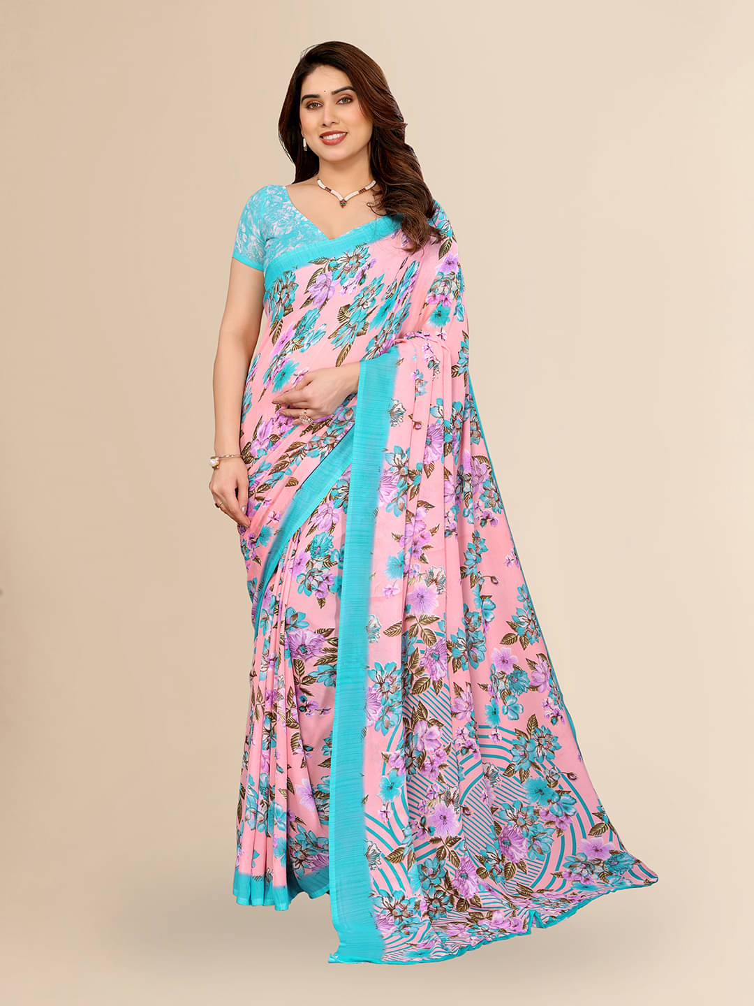 Kashvi Sarees Georgette Printed Kasavu Saree With Unstitched Blouse Piece ( PINK )     			Kashvi Sarees Georgette Printed Kasavu Saree With Unstitched Blouse Piece ( PINK )