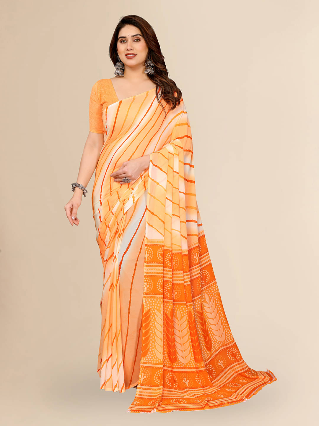     			Kashvi Sarees Georgette Printed Kasavu Saree With Unstitched Blouse Piece ( ORANGE )