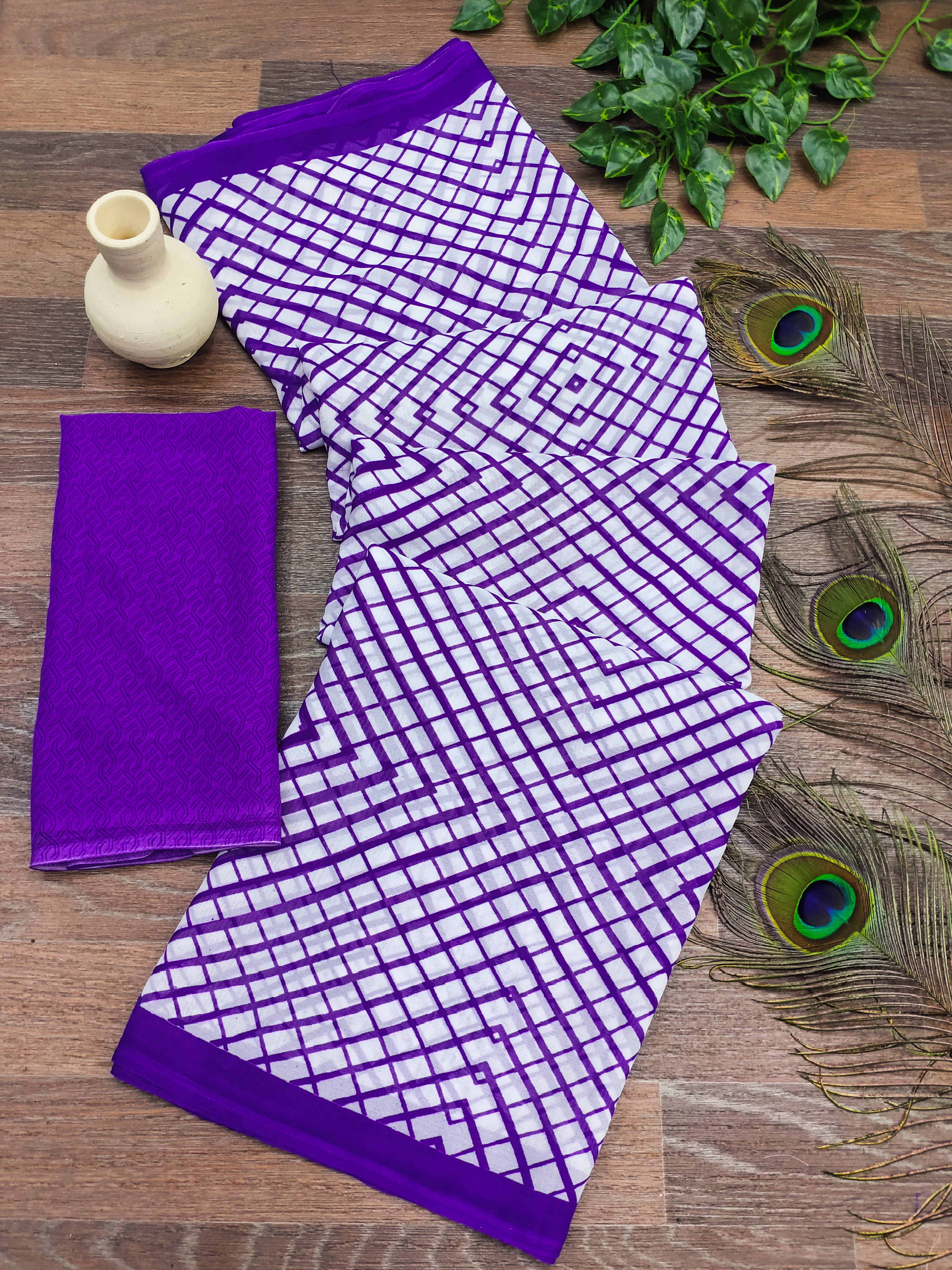     			Kashvi Sarees Georgette Printed Kasavu Saree With Unstitched Blouse Piece ( PURPLE )