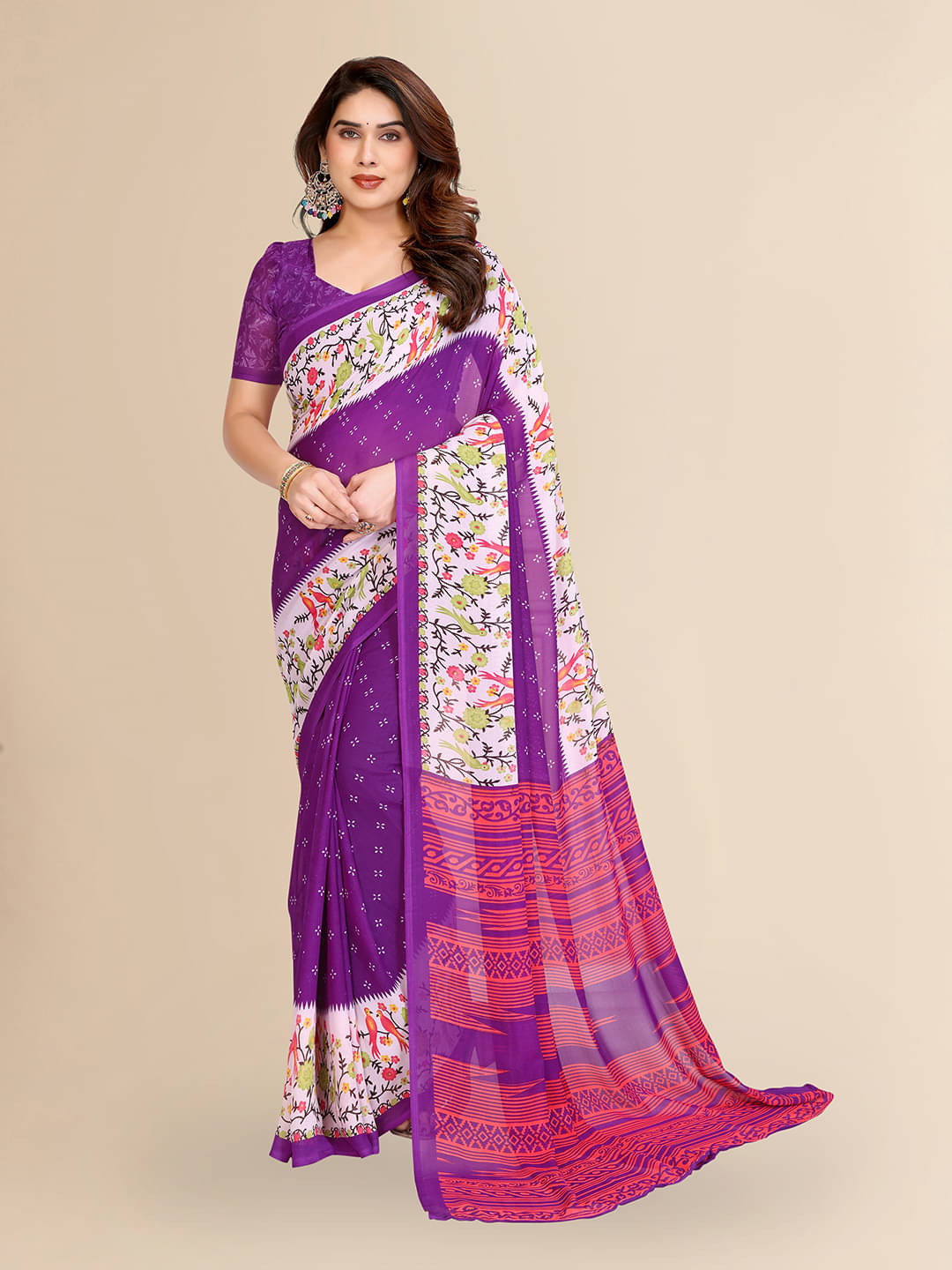 Kashvi Sarees Georgette Printed Kasavu Saree With Unstitched Blouse Piece ( PURPLE ) Kashvi Sarees Georgette Printed Kasavu Saree With Unstitched Blouse Piece ( PURPLE )