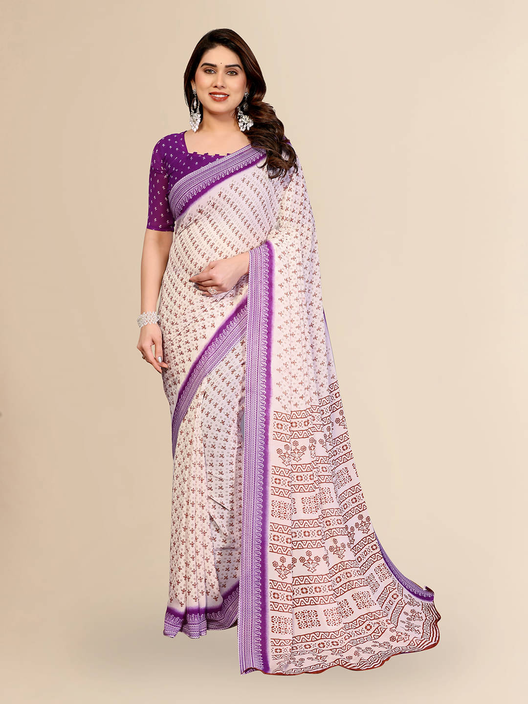 Kashvi Sarees Georgette Printed Kasavu Saree With Unstitched Blouse Piece ( PURPLE ) Kashvi Sarees Georgette Printed Kasavu Saree With Unstitched Blouse Piece ( PURPLE )