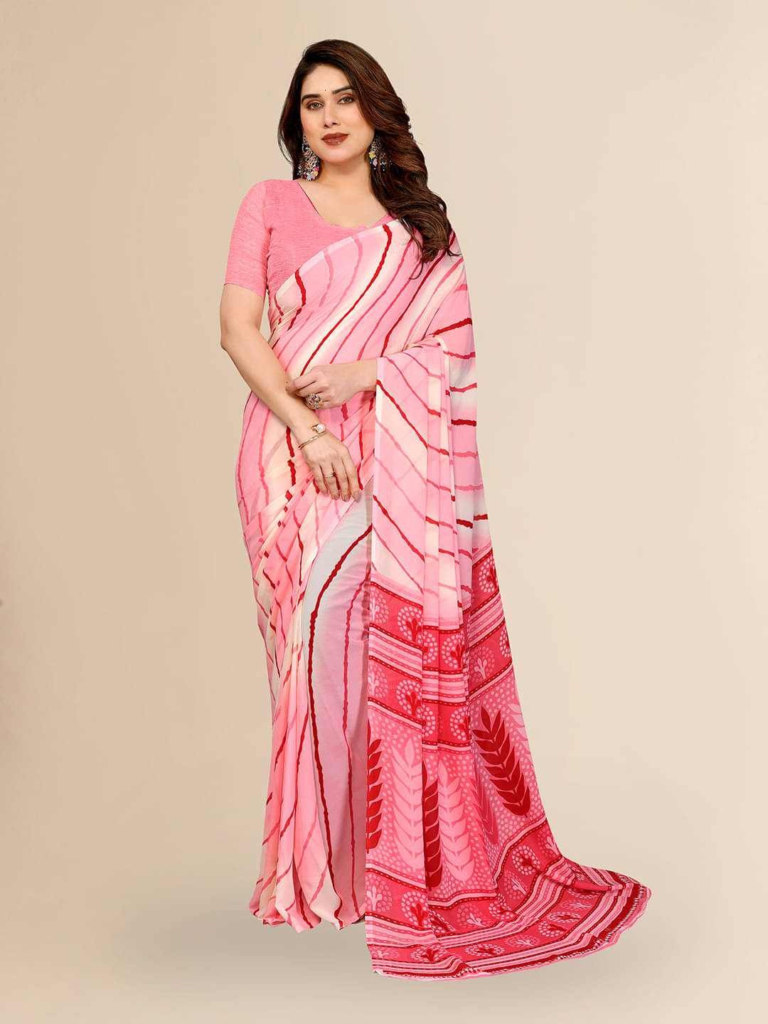     			Kashvi Sarees Georgette Printed Kasavu Saree With Unstitched Blouse Piece ( RED )