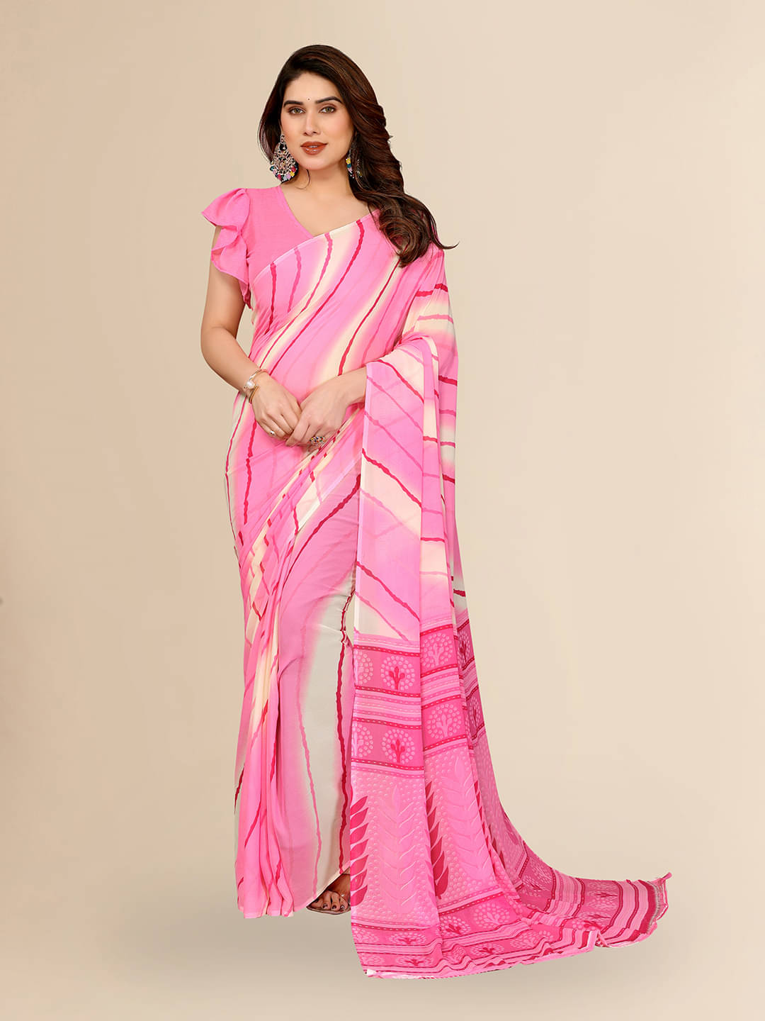     			Kashvi Sarees Georgette Printed Kasavu Saree With Unstitched Blouse Piece ( PINK )