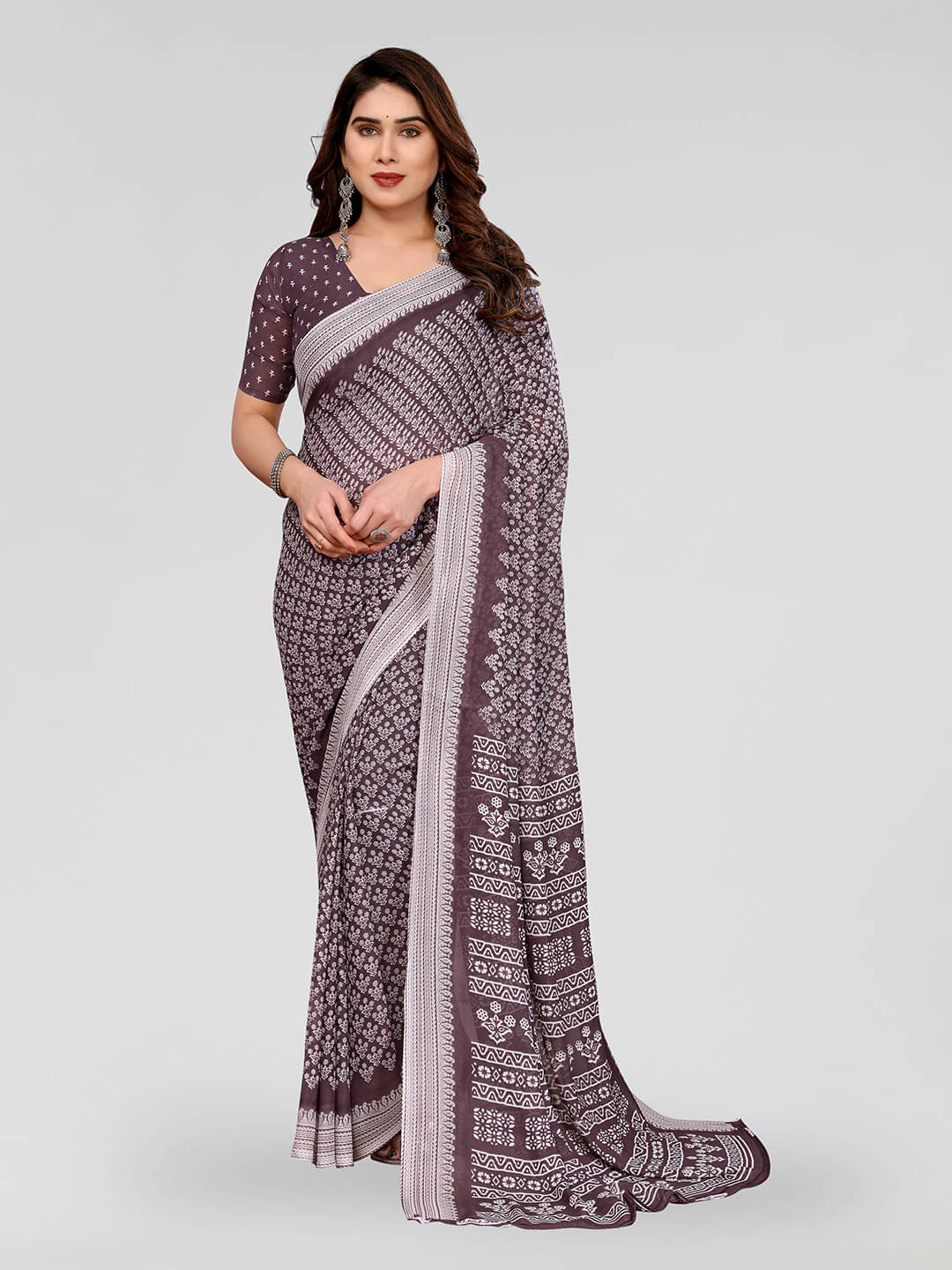     			Kashvi Sarees Georgette Printed Kasavu Saree With Unstitched Blouse Piece ( PURPLE )