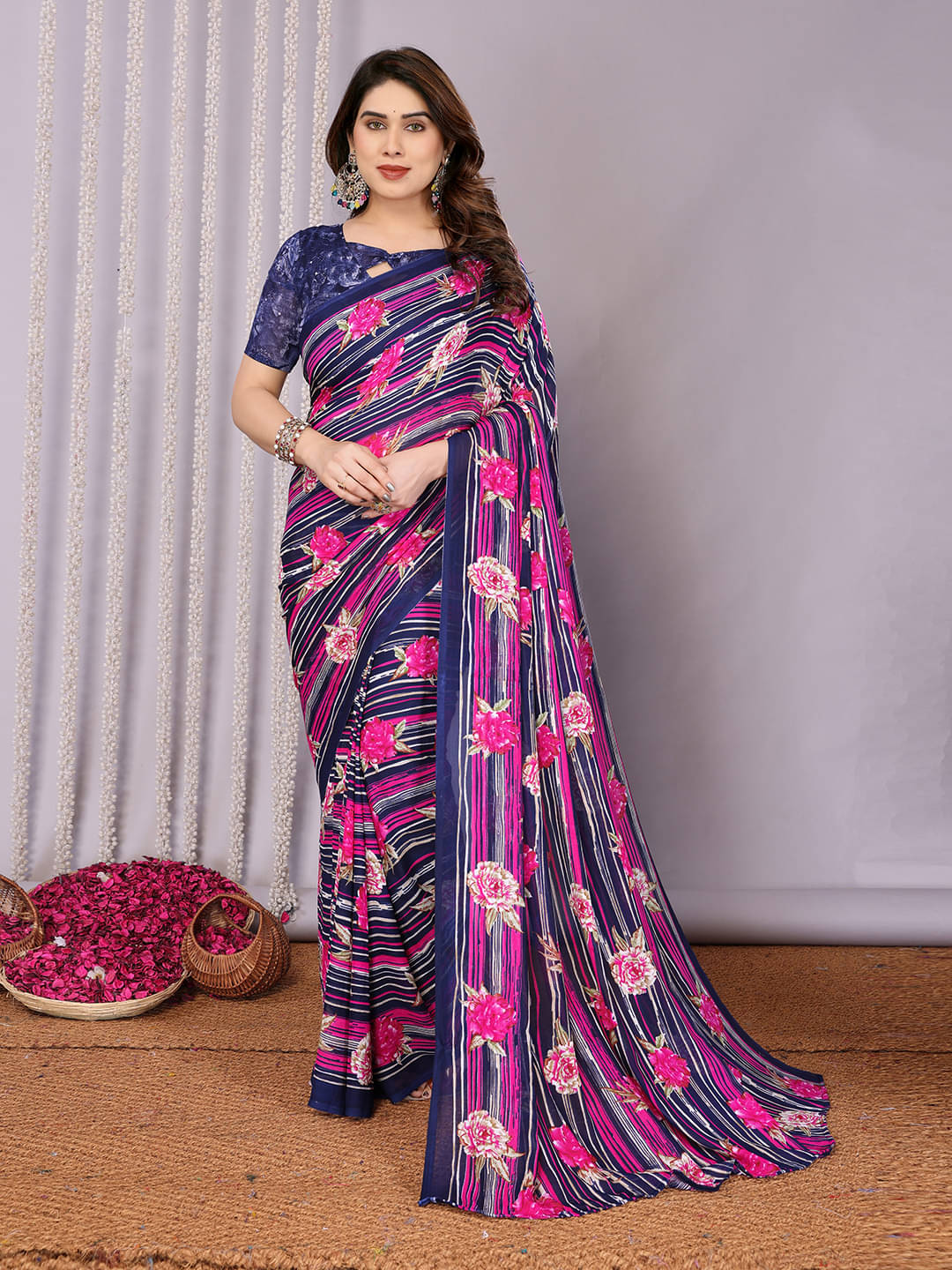 Kashvi Sarees Georgette Printed Kasavu Saree With Unstitched Blouse Piece ( BLUE )     			Kashvi Sarees Georgette Printed Kasavu Saree With Unstitched Blouse Piece ( BLUE )