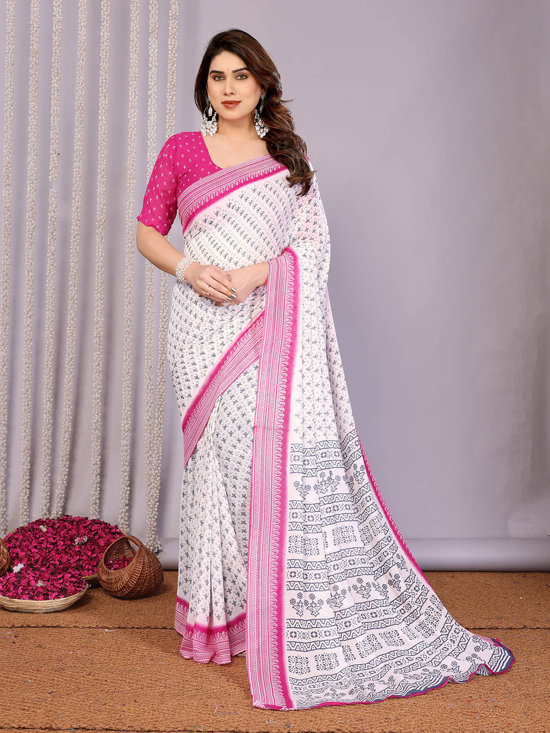 Kashvi Sarees Georgette Printed Kasavu Saree With Unstitched Blouse Piece ( PINK ) Kashvi Sarees Georgette Printed Kasavu Saree With Unstitched Blouse Piece ( PINK )