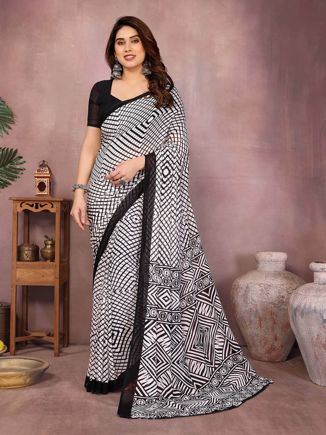     			Kashvi Sarees Georgette Printed Kasavu Saree With Unstitched Blouse Piece ( BLACK )
