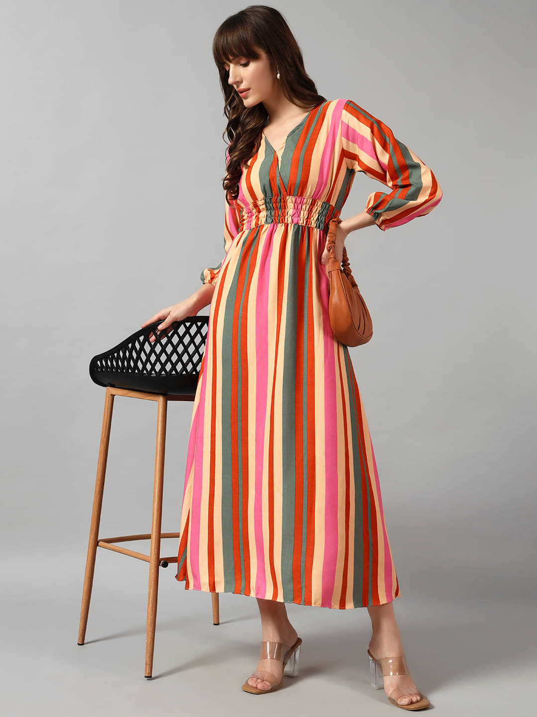 Krunal Raiyani Women Crepe Printed Fit & Flare Dress ( Multi Color )     			Krunal Raiyani Women Crepe Printed Fit & Flare Dress ( Multi Color )