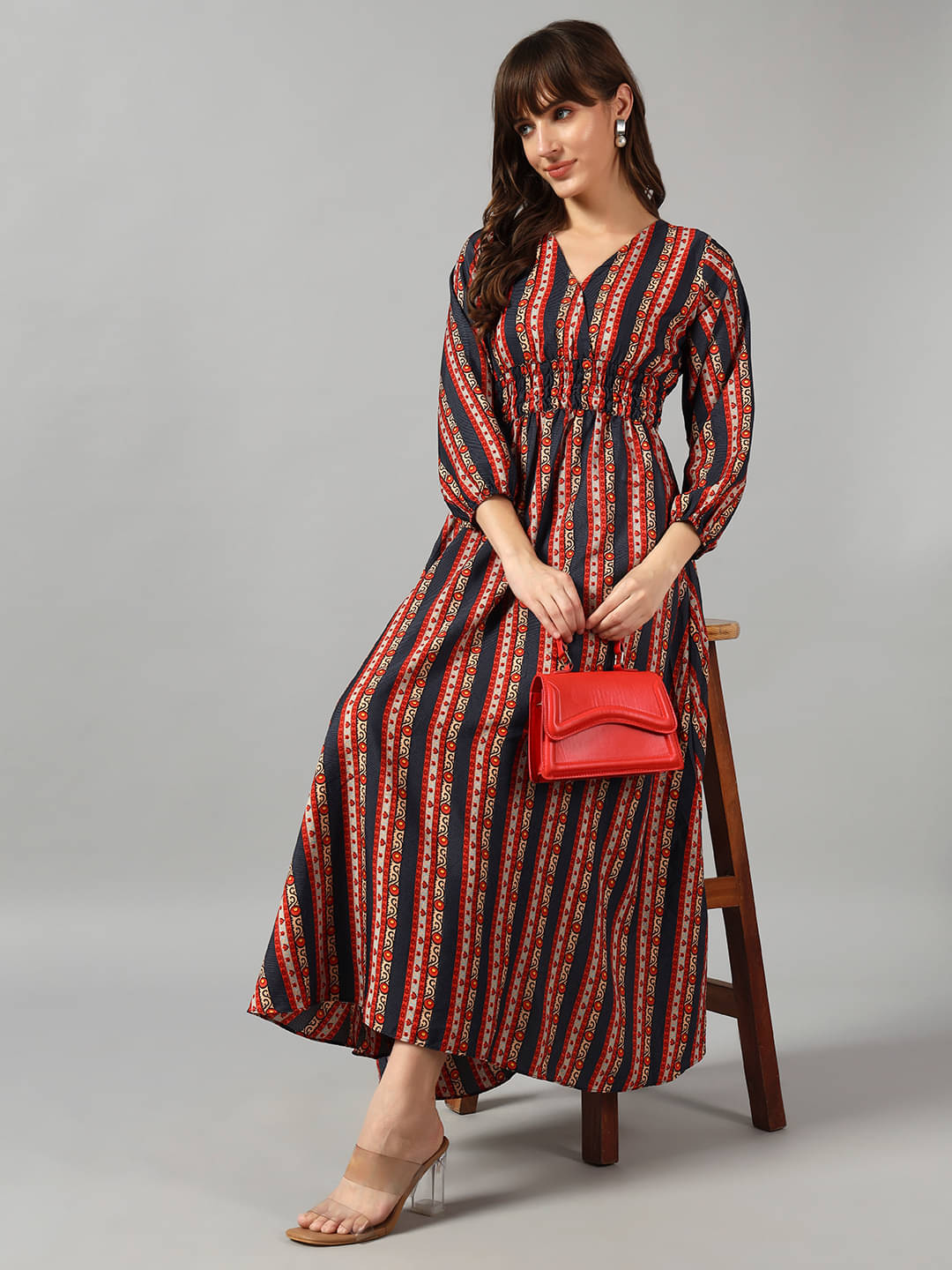     			Krunal Raiyani Women Crepe Printed Fit & Flare Dress ( Black )