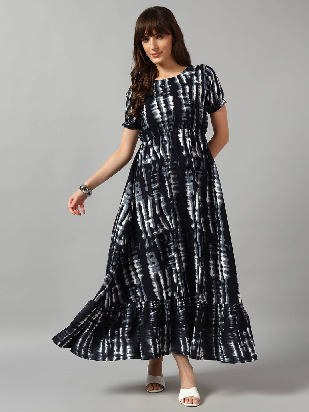     			Krunal Raiyani Women Crepe Printed Fit & Flare Dress ( Black )