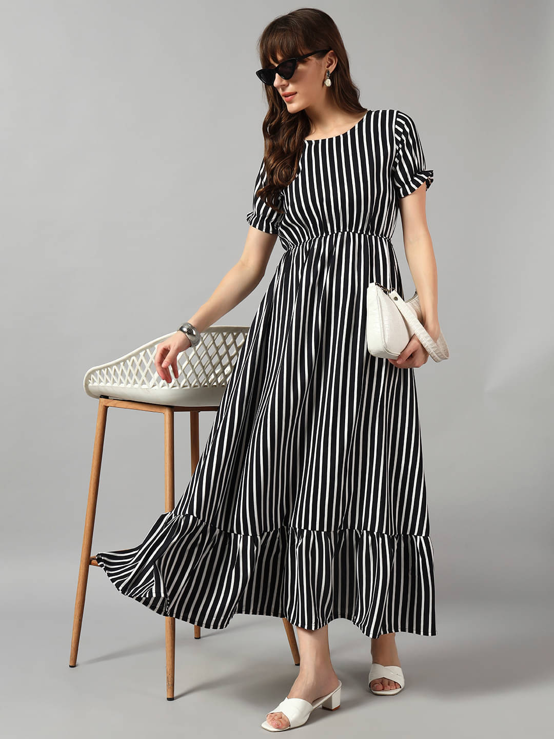     			Krunal Raiyani Women Crepe Printed Fit & Flare Dress ( White )