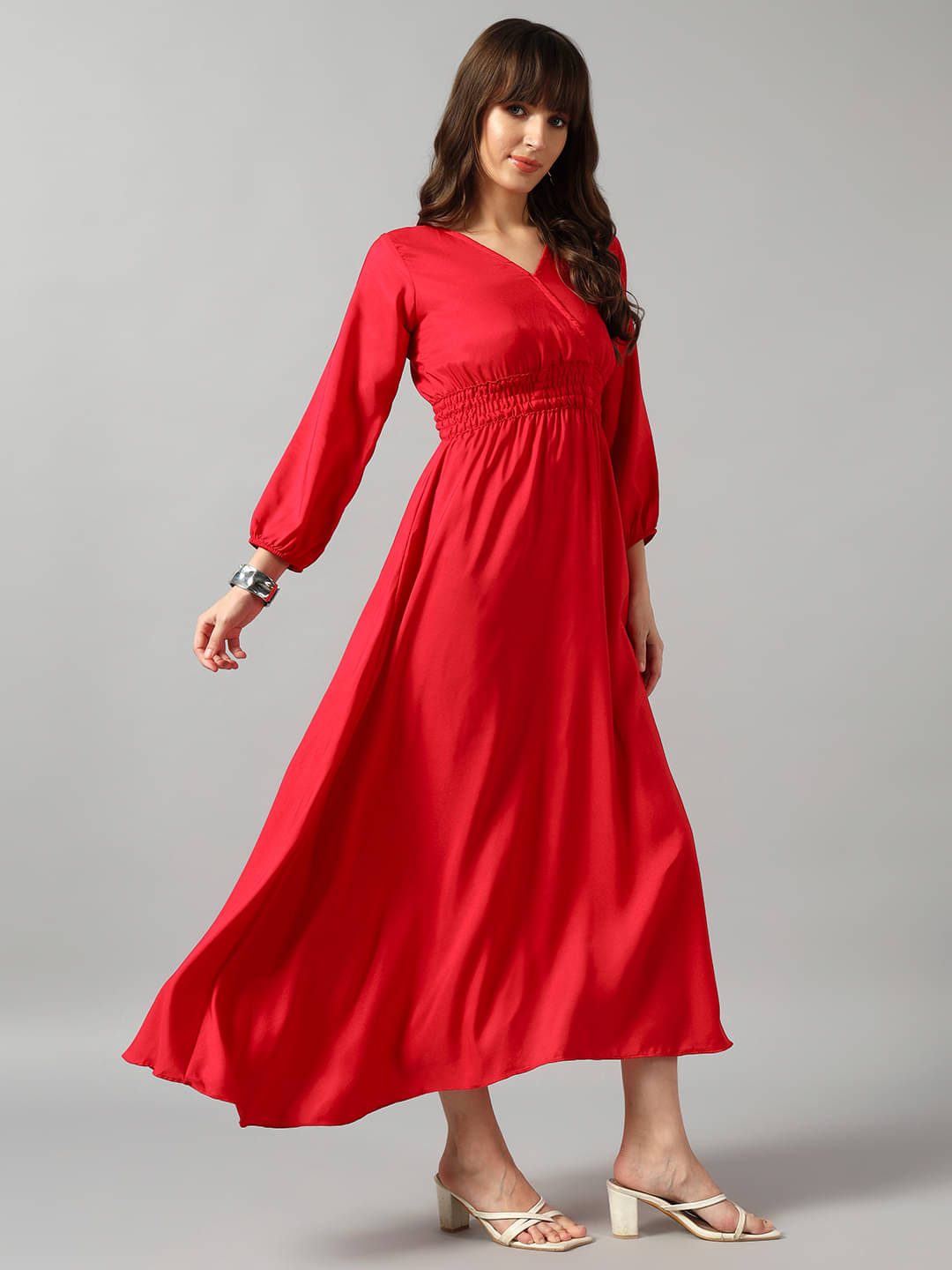 Krunal Raiyani Women Crepe Solid Fit & Flare Dress ( Pink )     			Krunal Raiyani Women Crepe Solid Fit & Flare Dress ( Pink )