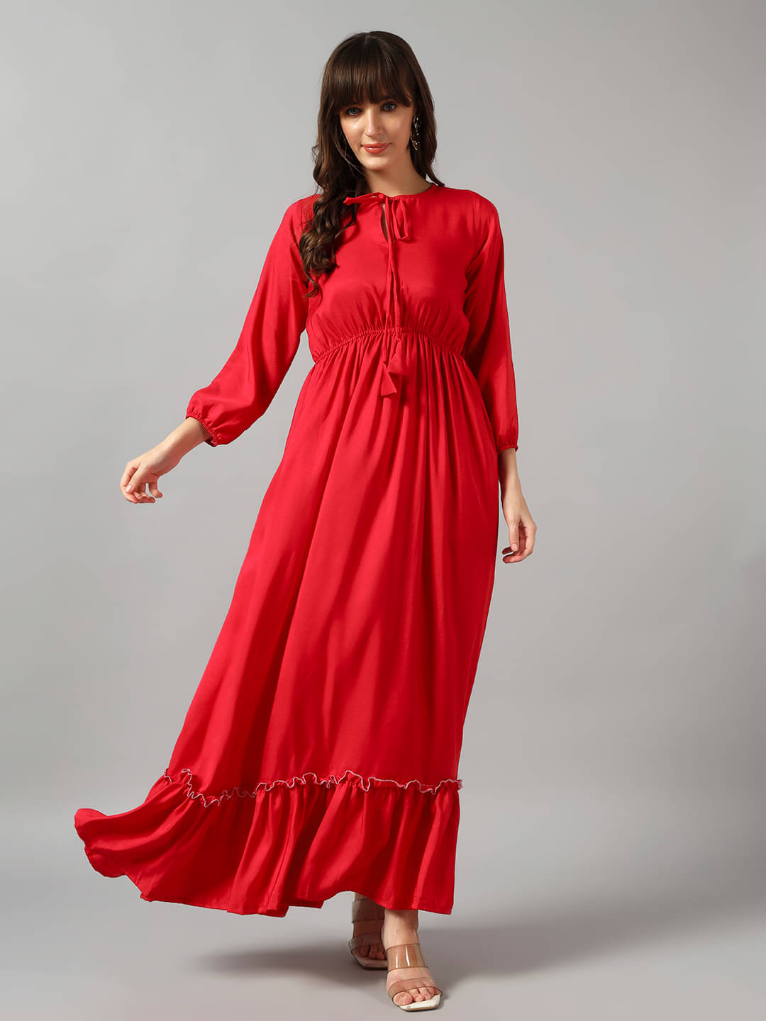 Krunal Raiyani Women Crepe Solid Fit & Flare Dress ( Pink ) Krunal Raiyani Women Crepe Solid Fit & Flare Dress ( Pink )
