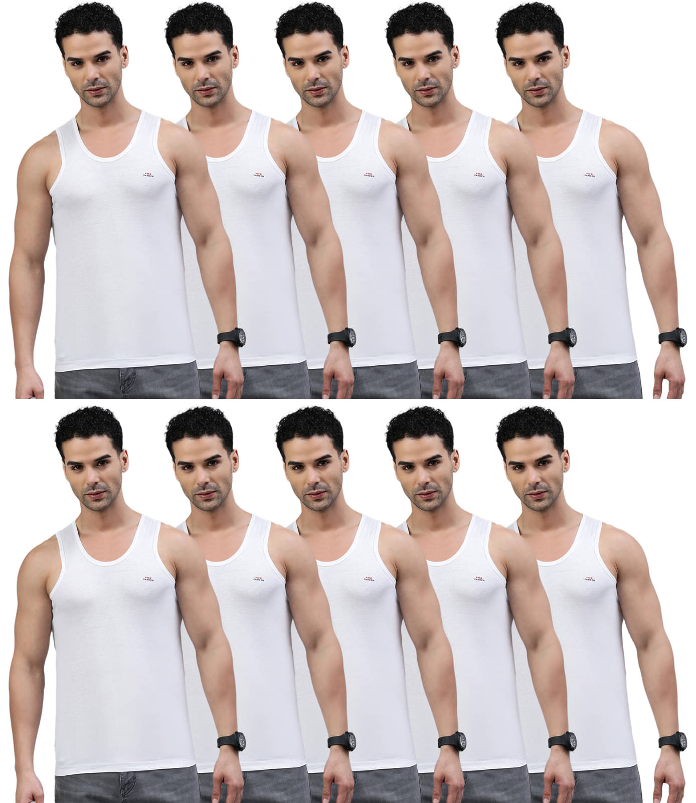 LUX PARKER Pack of 10 Cotton Basic Vest For Men ( White )     			LUX PARKER Pack of 10 Cotton Basic Vest For Men ( White )