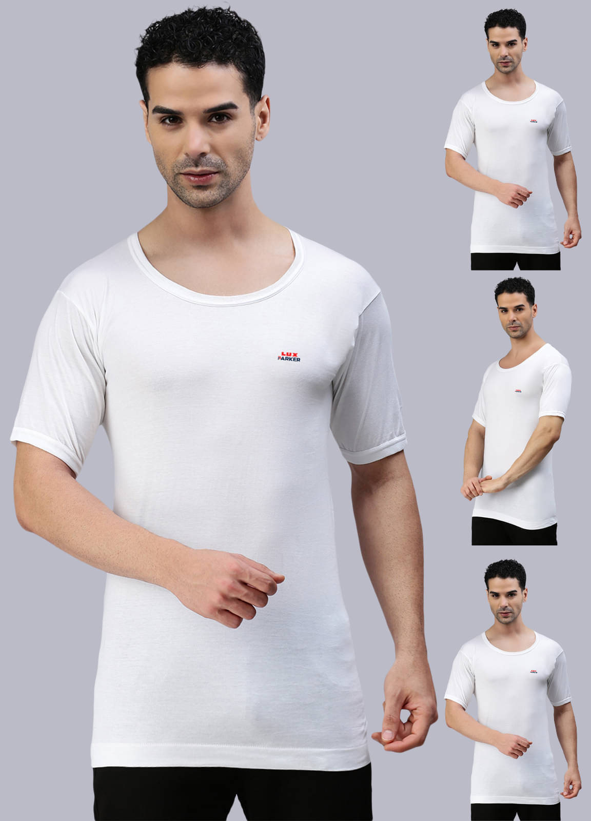 LUX PARKER Pack of 4 Cotton Basic Vest For Men ( White ) LUX PARKER Pack of 4 Cotton Basic Vest For Men ( White )