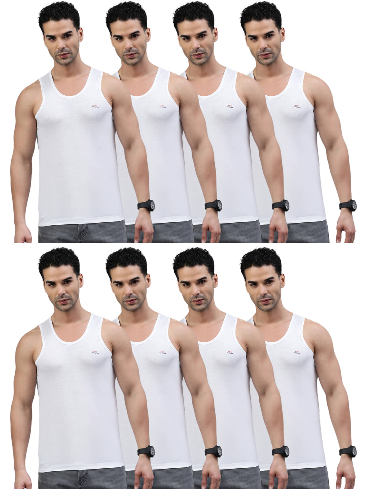LUX PARKER Pack of 8 Cotton Basic Vest For Men ( White ) LUX PARKER Pack of 8 Cotton Basic Vest For Men ( White )