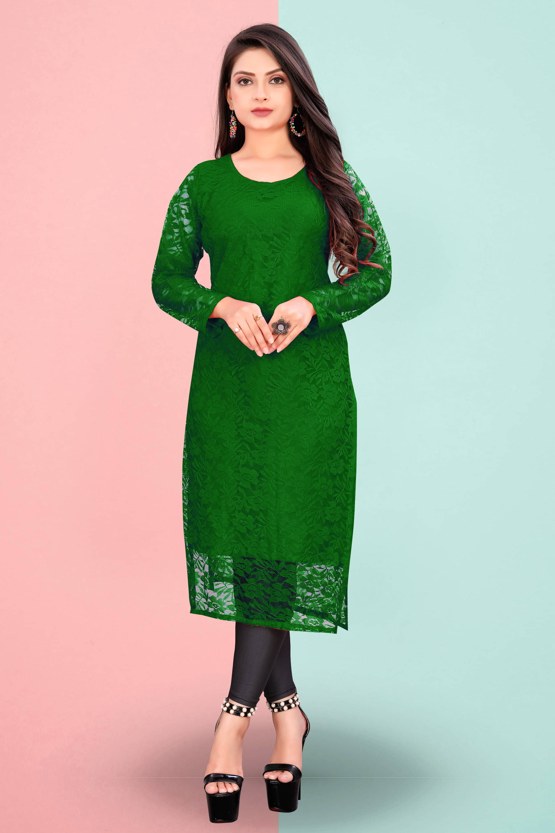     			Lakshya Fashion Women Net Printed Straight Kurti ( Green )